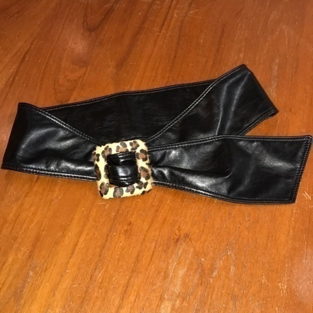 Leopard and leather wide belt